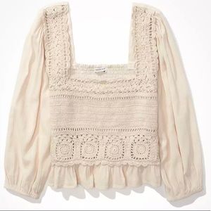 detailed crochet blouse with long sleeves